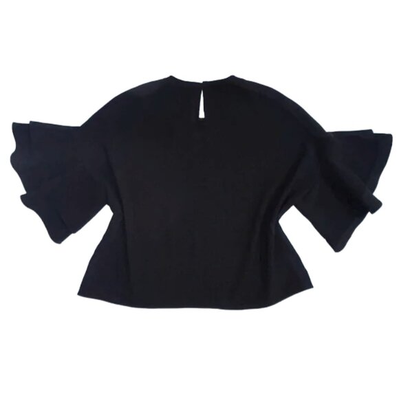 ZARA Women's Tiered Ruffle Sleeve Flounce Top oversized Blouse Contemporary L - Picture 4 of 7